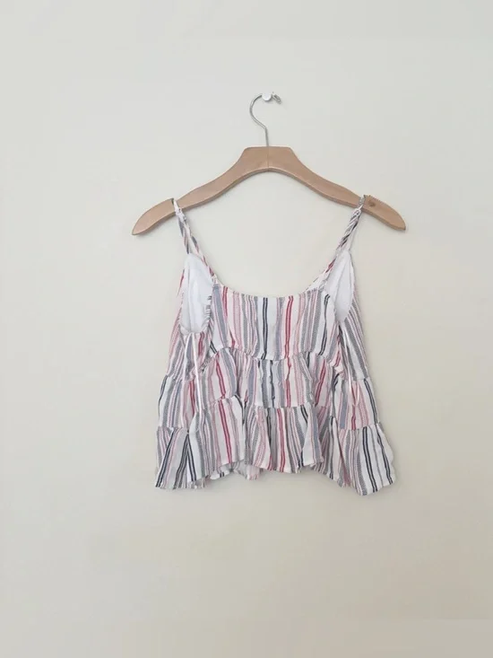 Jun & Ivy Striped Ruffle Tie-Front Cami Tank Top Womens Sz Medium White Red Blue - Picture 2 of 10